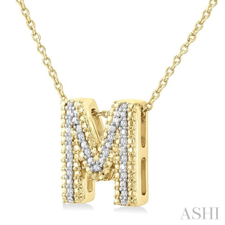 1/20 Ctw Bubble Accent Initial 'M' Round Cut Diamond Fashion Pendant With Chain in Yellow Gold Vermeil