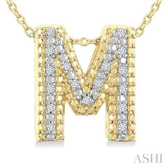 1/20 Ctw Bubble Accent Initial 'M' Round Cut Diamond Fashion Pendant With Chain in Yellow Gold Vermeil