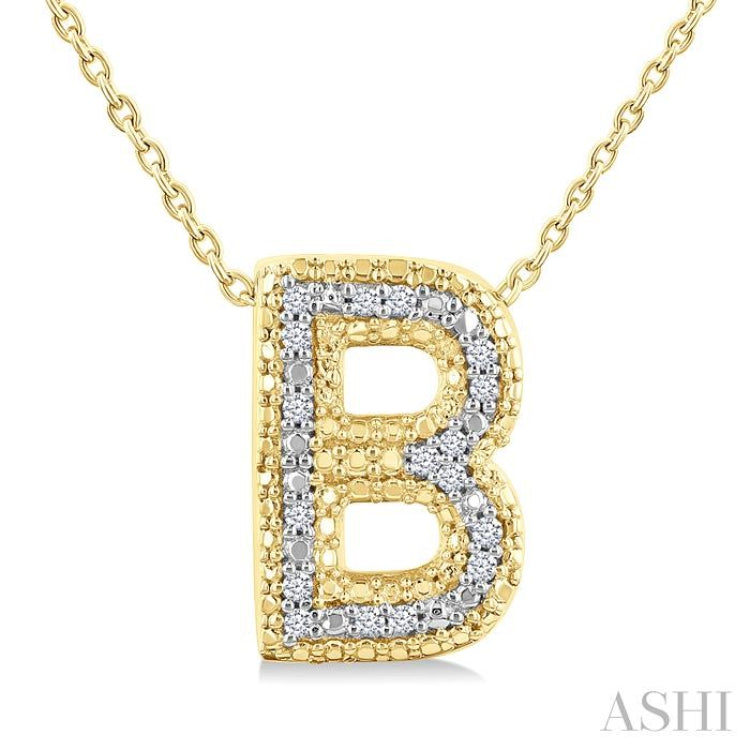 1/20 Ctw Bubble Accent Initial 'B' Round Cut Diamond Fashion Pendant With Chain in Yellow Gold Vermeil