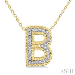 1/20 Ctw Bubble Accent Initial 'B' Round Cut Diamond Fashion Pendant With Chain in Yellow Gold Vermeil