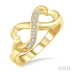 1/50 Ctw Conjoined Hearts Round Cut Diamond Infinity Ring in Yellow Gold Vermeil