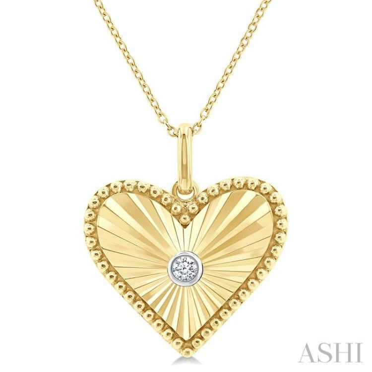 1/20 Ctw Heart Fluted Medallion Round Cut Diamond Pirouette Pendant With Chain in Yellow Gold Vermeil