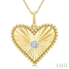 1/20 Ctw Heart Fluted Medallion Round Cut Diamond Pirouette Pendant With Chain in Yellow Gold Vermeil