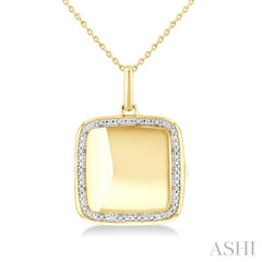 1/10 Ctw Square Shape Round Cut Diamond Keepsake Locked Pendant With Chain in Yellow Gold Vermeil