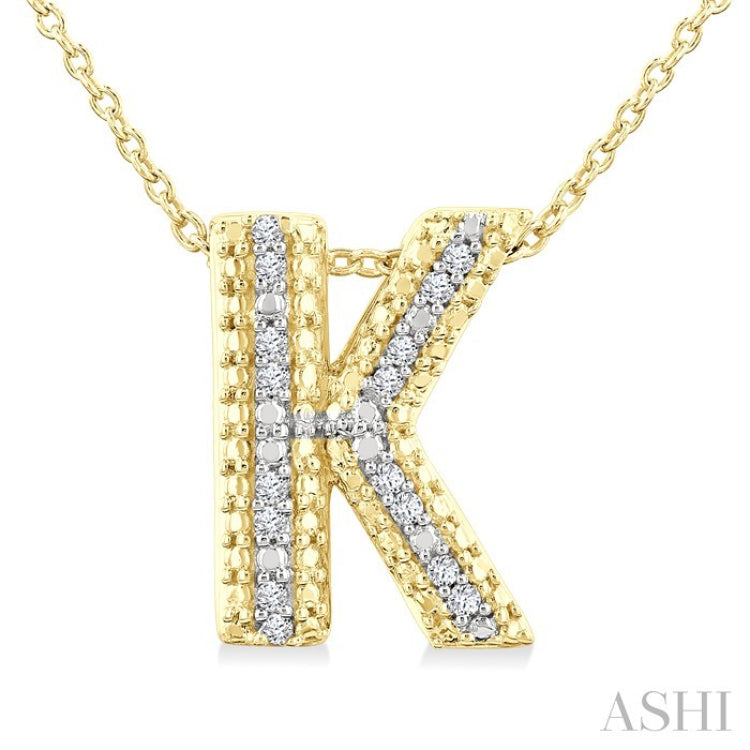 1/20 Ctw Bubble Accent Initial 'K' Round Cut Diamond Fashion Pendant With Chain in Yellow Gold Vermeil
