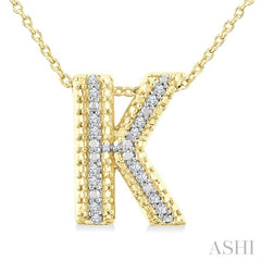 1/20 Ctw Bubble Accent Initial 'K' Round Cut Diamond Fashion Pendant With Chain in Yellow Gold Vermeil