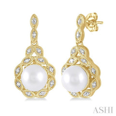 6 MM Cultured Pearl and 1/20 Ctw Round Cut Diamond Earrings in Yellow Gold Vermeil