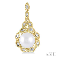6 MM Cultured Pearl and 1/20 Ctw Round Cut Diamond Earrings in Yellow Gold Vermeil