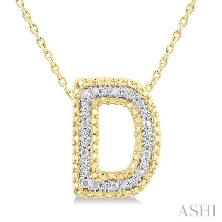 1/20 Ctw Bubble Accent Initial 'D' Round Cut Diamond Fashion Pendant With Chain in Yellow Gold Vermeil