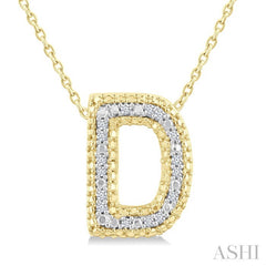 1/20 Ctw Bubble Accent Initial 'D' Round Cut Diamond Fashion Pendant With Chain in Yellow Gold Vermeil