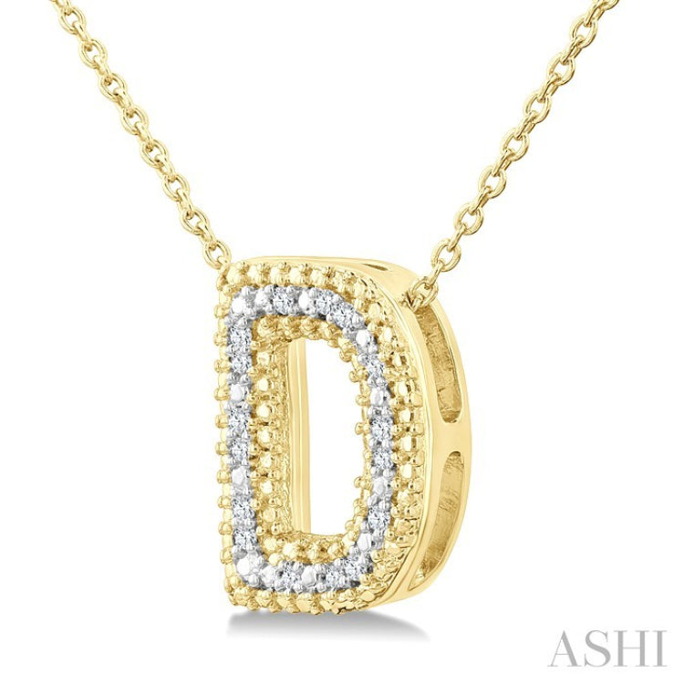 1/20 Ctw Bubble Accent Initial 'D' Round Cut Diamond Fashion Pendant With Chain in Yellow Gold Vermeil