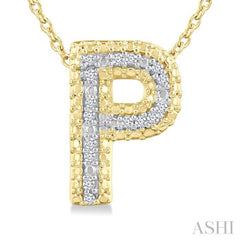 1/20 Ctw Bubble Accent Initial 'P' Round Cut Diamond Fashion Pendant With Chain in Yellow Gold Vermeil