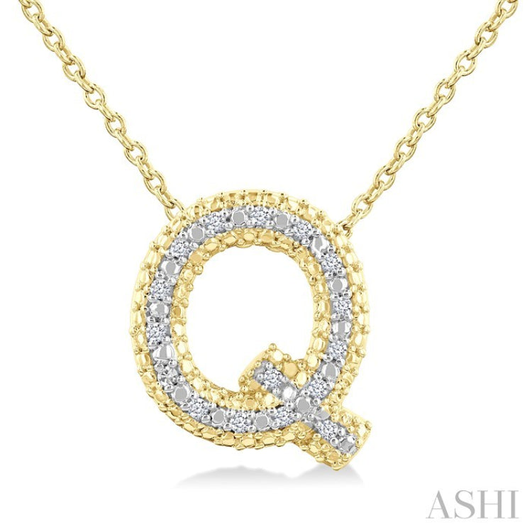 1/20 Ctw Bubble Accent Initial 'Q' Round Cut Diamond Fashion Pendant With Chain in Yellow Gold Vermeil