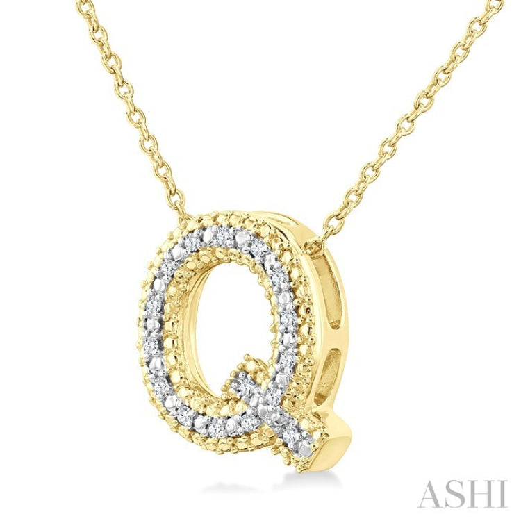 1/20 Ctw Bubble Accent Initial 'Q' Round Cut Diamond Fashion Pendant With Chain in Yellow Gold Vermeil