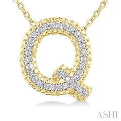 1/20 Ctw Bubble Accent Initial 'Q' Round Cut Diamond Fashion Pendant With Chain in Yellow Gold Vermeil