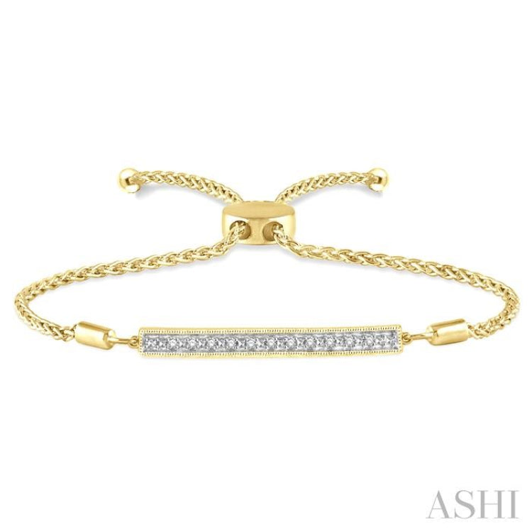 1/20 Ctw Horizontal Bar Round Cut Diamond Lariat Bracelet in Yellow Gold Vermeil