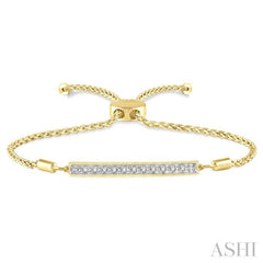 1/20 Ctw Horizontal Bar Round Cut Diamond Lariat Bracelet in Yellow Gold Vermeil