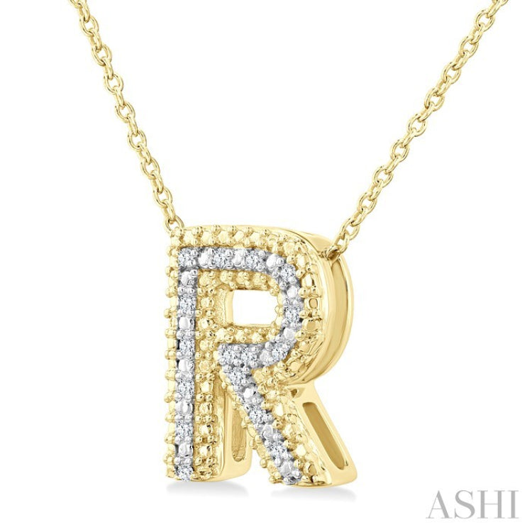 1/20 Ctw Bubble Accent Initial 'R' Round Cut Diamond Fashion Pendant With Chain in Yellow Gold Vermeil