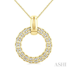 1/8 Ctw Cable Chain Inspired Bold Weave Circle Round Cut Diamond Pendant With Chain in Yellow Gold Vermeil