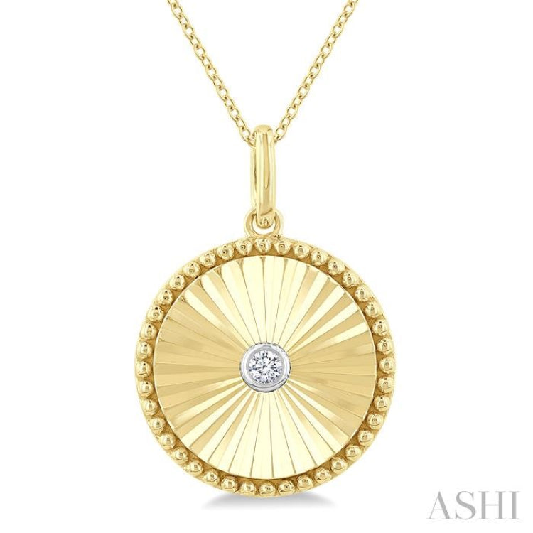 1/20 Ctw Round Fluted Medallion Round Cut Diamond Pirouette Pendant With Chain in Yellow Gold Vermeil
