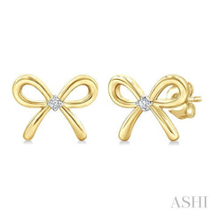 1/50 Ctw Bow Round Cut Diamond Fashion Earrings in Yellow Gold Vermeil