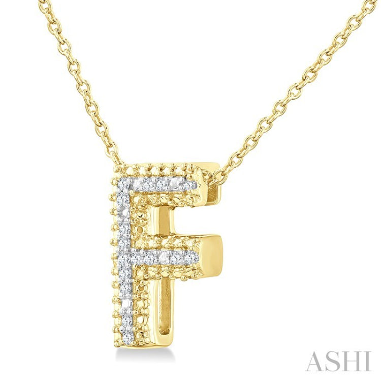 1/20 Ctw Bubble Accent Initial 'F' Round Cut Diamond Fashion Pendant With Chain in Yellow Gold Vermeil