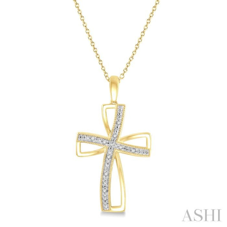 1/50 Ctw Cross Charm Round Cut Diamond Pendant With Chain in Yellow Gold Vermeil