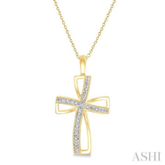 1/50 Ctw Cross Charm Round Cut Diamond Pendant With Chain in Yellow Gold Vermeil