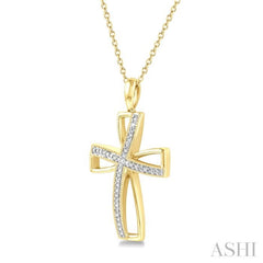 1/50 Ctw Cross Charm Round Cut Diamond Pendant With Chain in Yellow Gold Vermeil