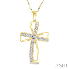 1/50 Ctw Cross Charm Round Cut Diamond Pendant With Chain in Yellow Gold Vermeil
