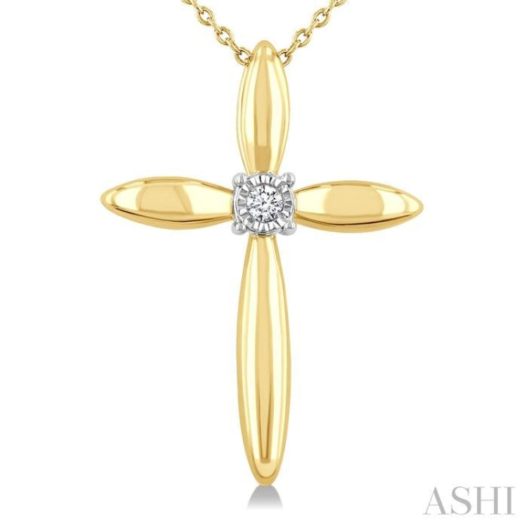 1/50 Ctw Single Cut Diamond Fashion Cross Pendant With Chain in Yellow Gold Vermeil