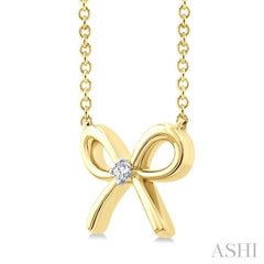 1/50 Ctw Bow Round Cut Diamond Fashion Pendant With Chain in Yellow Gold Vermeil