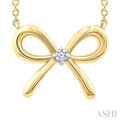1/50 Ctw Bow Round Cut Diamond Fashion Pendant With Chain in Yellow Gold Vermeil