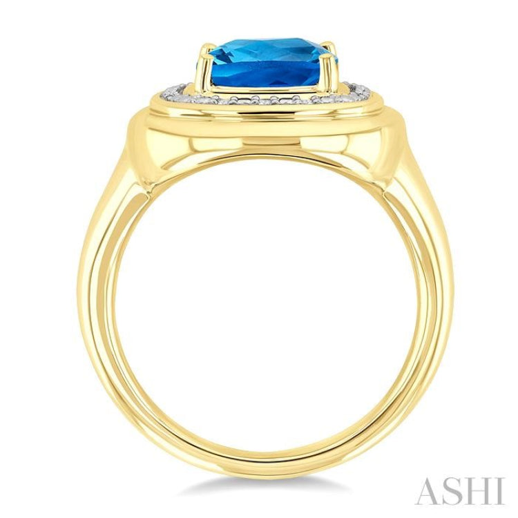 8 MM Cushion Shape Blue Topaz and 1/20 Ctw Round Cut Diamond Semi-Precious Ring in Yellow Gold Vermeil