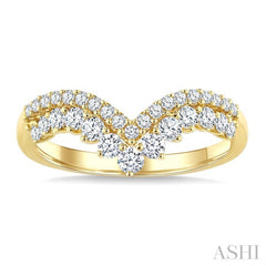 5/8 Ctw Twin Row Round Cut Diamond Chevron Ring in 14K Yellow Gold