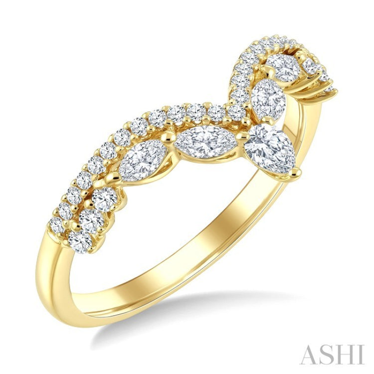 1/2 Ctw Twin Row Marquise, Pear and Round Cut Diamond Chevron Ring in 14K Yellow Gold