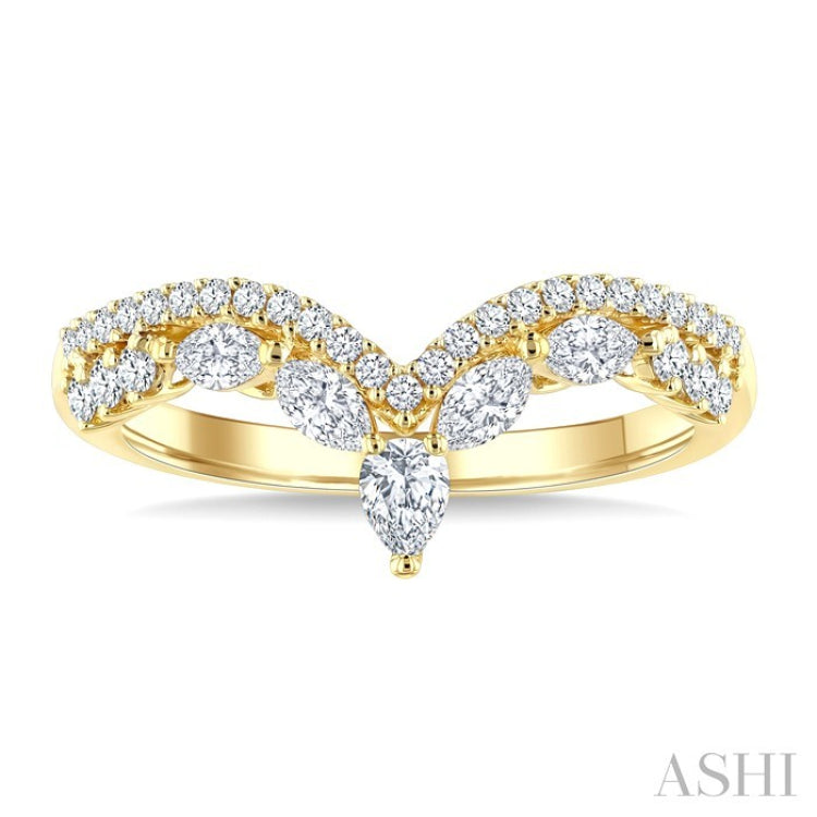 1/2 Ctw Twin Row Marquise, Pear and Round Cut Diamond Chevron Ring in 14K Yellow Gold