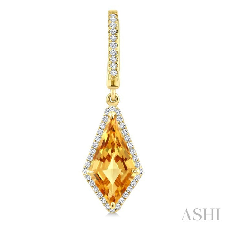 14X7 MM Evoque Gemstones Kite Shape Citrine and 1/3 Ctw Round Cut Diamond Semi-Precious Earrings in 14K Yellow Gold