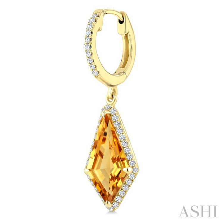 14X7 MM Evoque Gemstones Kite Shape Citrine and 1/3 Ctw Round Cut Diamond Semi-Precious Earrings in 14K Yellow Gold