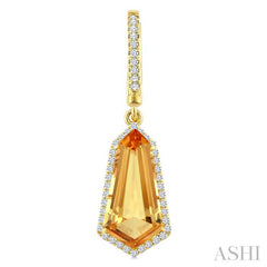 14X7 MM Evoque Gemstones Shield Shape Citrine and 3/8 Ctw Round Cut Diamond Semi-Precious Earrings in 14K Yellow Gold