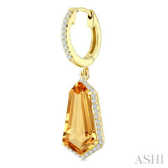 14X7 MM Evoque Gemstones Shield Shape Citrine and 3/8 Ctw Round Cut Diamond Semi-Precious Earrings in 14K Yellow Gold