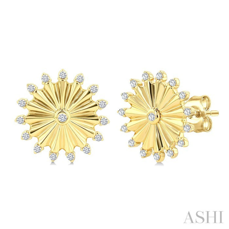 1/5 Ctw Round Cut Diamond Pirouette Circle Fluted Fashion Earrings in 10K Yellow Gold