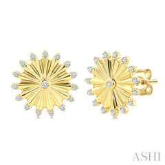 1/5 Ctw Round Cut Diamond Pirouette Circle Fluted Fashion Earrings in 10K Yellow Gold