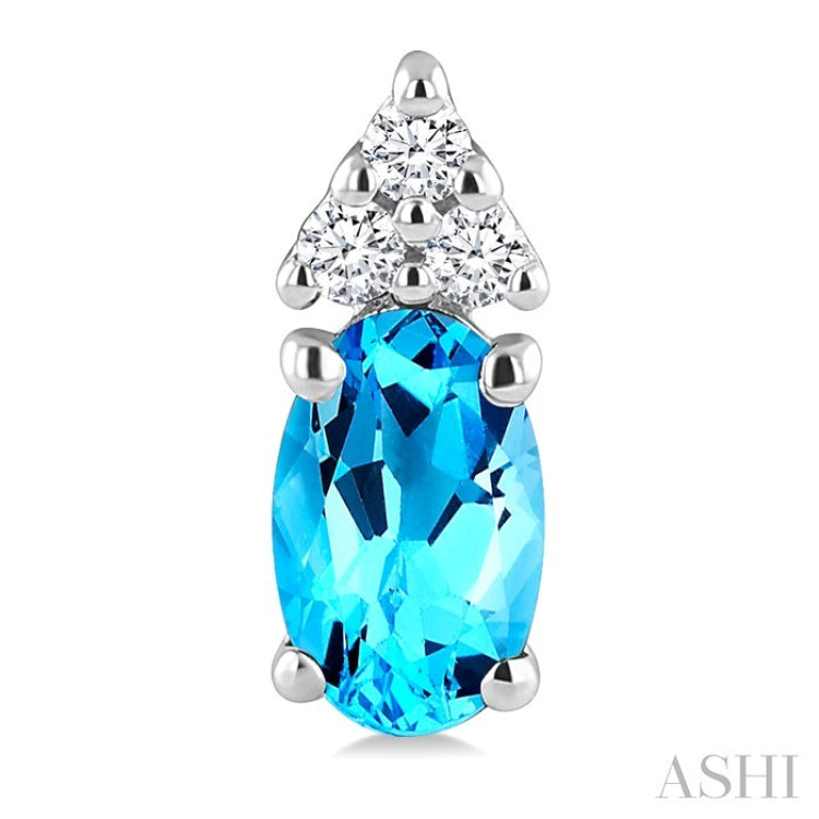 1/20 Ctw Oval Cut 5X3 MM Blue Topaz and Round Cut Diamond semi-precious Earrings in 10K White Gold