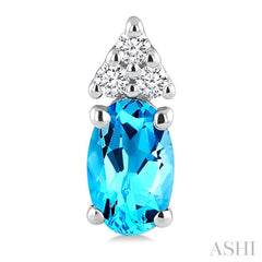 1/20 Ctw Oval Cut 5X3 MM Blue Topaz and Round Cut Diamond semi-precious Earrings in 10K White Gold