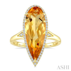 22X8 MM Evoque Gemstone Pear Shape Citrine and 1/5 Ctw Round Cut Diamond Semi-Precious Ring in 14K Yellow Gold
