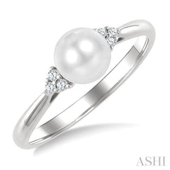 6 MM Cultured White Pearl and 1/20 Ctw Round Cut Diamond Fashion Ring in 10K White Gold