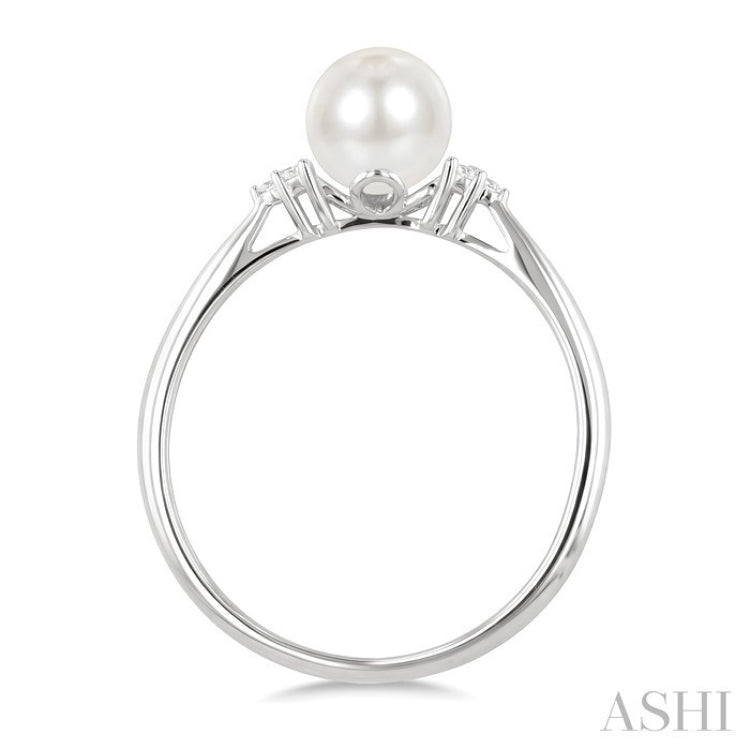 6 MM Cultured White Pearl and 1/20 Ctw Round Cut Diamond Fashion Ring in 10K White Gold