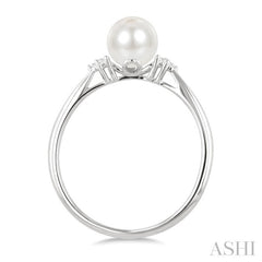 6 MM Cultured White Pearl and 1/20 Ctw Round Cut Diamond Fashion Ring in 10K White Gold