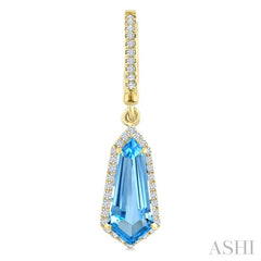 12X5 MM Evoque Gemstones Shield Shape Blue Topaz and 1/3 Ctw Round Cut Diamond Semi-Precious Earrings in 10K Yellow Gold